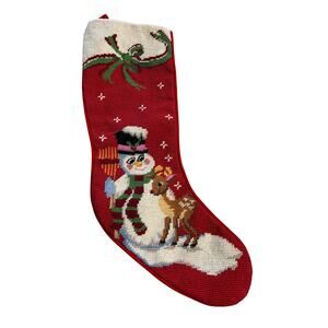 Needlepoint Christmas Stocking Snowman Wool Velvet